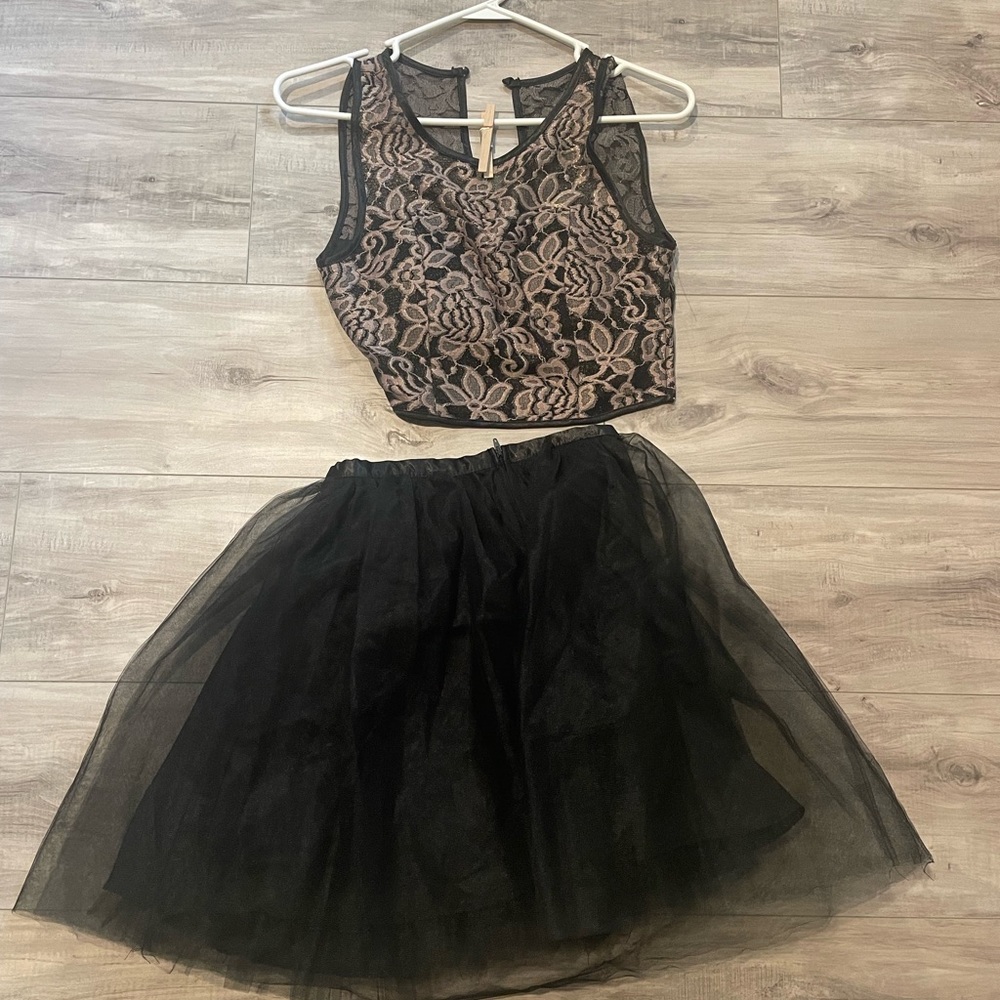 Black and Gold two piece homecoming dress